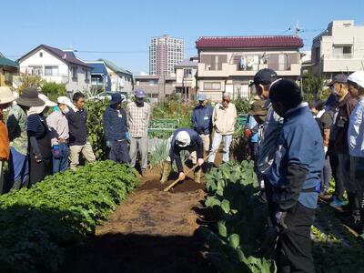 鍬を持つ作業