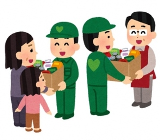 集まった食品を受け渡しているイラスト