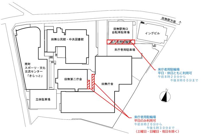 田無庁舎来庁者用駐輪場案内図